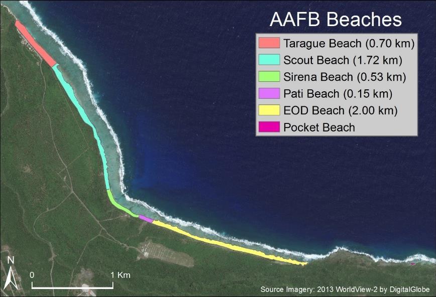 Figure 4. Beaches of AAFB and their respective distances.