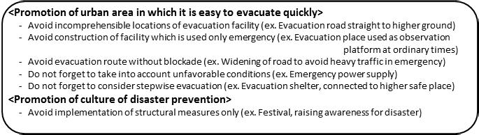 The guideline describes principles and methodologies for the development of evacuation facilities (i.e. evacuation place, tsunami evacuation buildings, evacuation routes, evacuee guiding notice boards, etc.