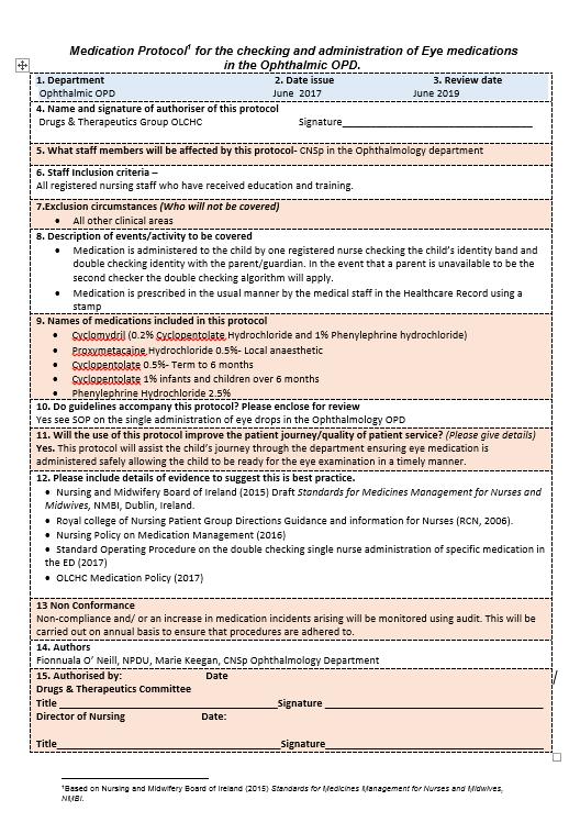 Document Name: Administration Of Medicated Eye Drops Prior To Eye Examination For Nursing Staff In The Date of Issue: April 2018 Page 5 of 5 9.
