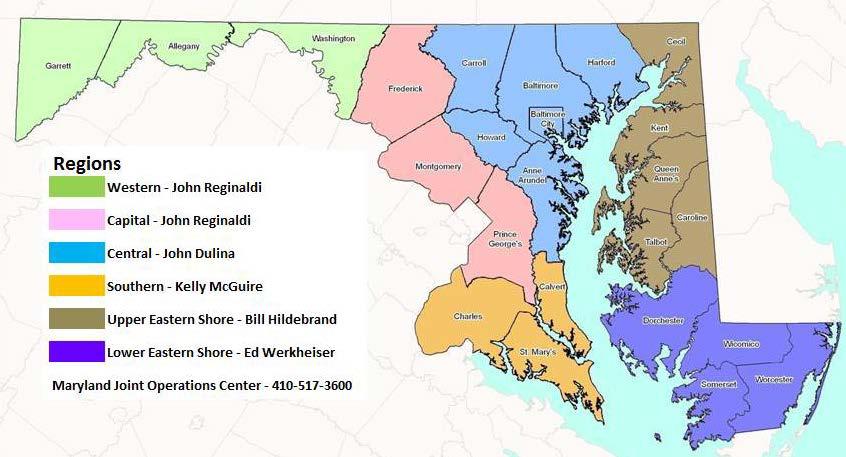 Regional Liaison Officer (RLO) Program MEMA has broken out the State of Maryland into six regions.