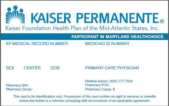 Medicaid Identification Card The Kaiser Permanente Maryland