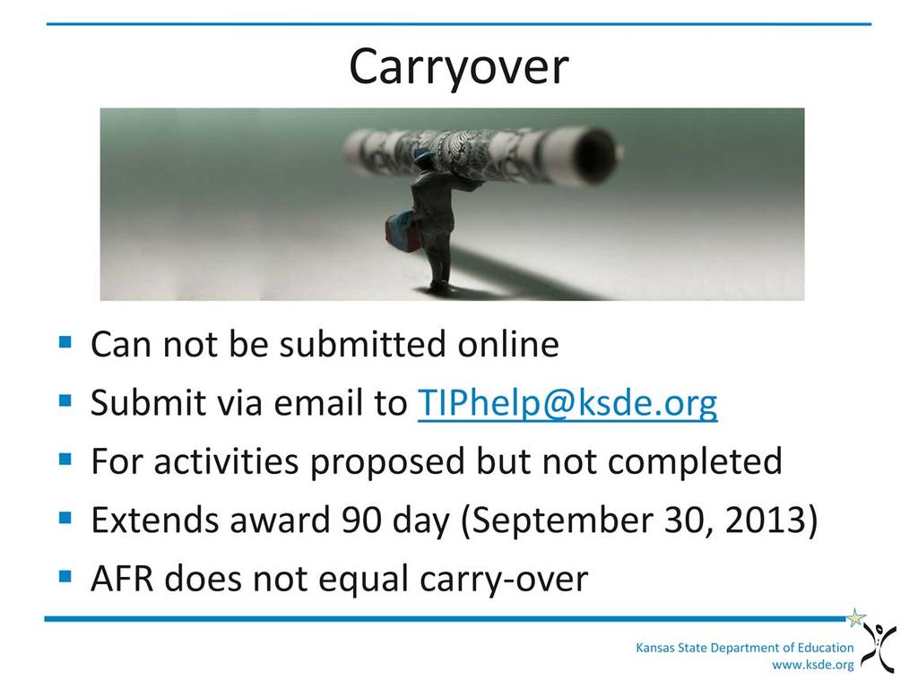 Carryover: FY2013 Carryover will be handled outside the online TIP Application. Submit carryover requests via email.