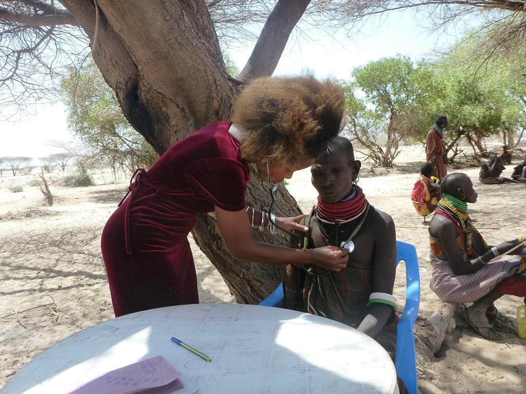 A patient is being examined during a medical outreach clinic 2. In the month of February, our medical team reached a village called Nariamao about 48 miles northeast of Lodwar Town.