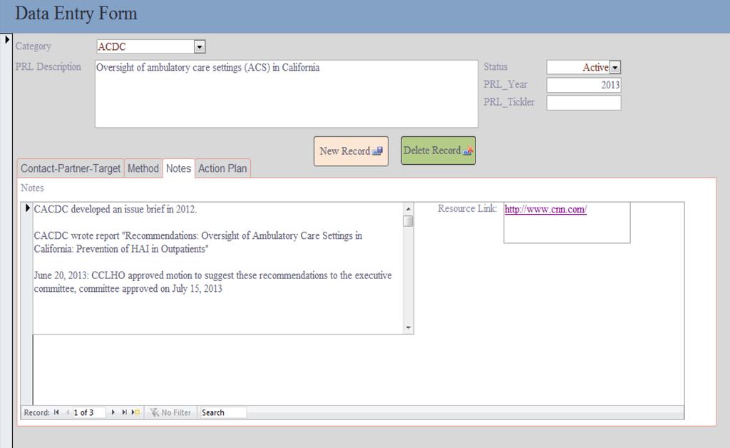Figure 3 Main Data Entry Form -