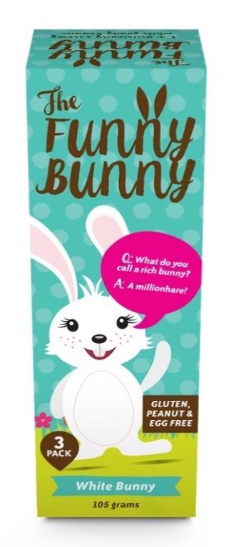 Product information - Funny Bunnies - 105g (3 X 35g) Milk Choc Salted Caramel White Bunny White Bunny