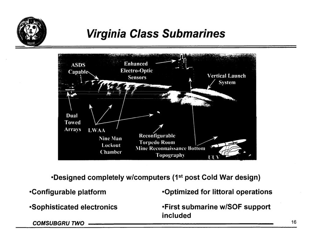 Virginia Class Submarines @Designed completely wlcomputers (Ist post Cold War design) econfigurable platform