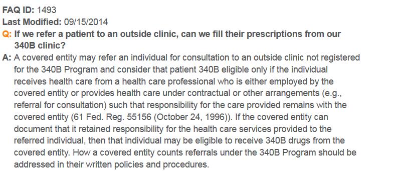 The following points of this response merit close attention: Responsibility for the care that generated the referral prescription must remain with the FQHC, and The FQHC s written policies and