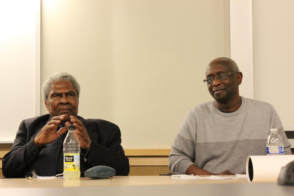 Panel: The Battle for Black Studies Panel moderated by University of California, Berkeley Professor Cecil Brown. Left to right: panelists shown: Dr. Nathan Hare (father of Black Studies), and Dr.