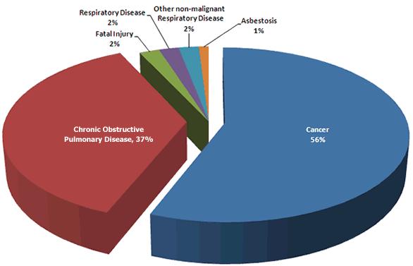Annual work-related deaths (estimated 8000-12000) Asbestos related Cancers >4000pa The annual