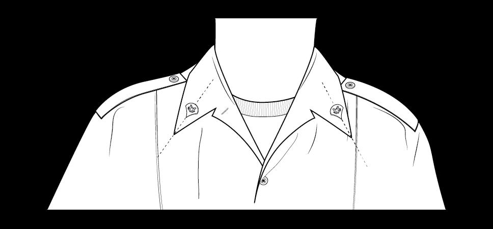 Insignia is worn centered on both collars, with the centerline of the insignia bisecting the points of the collar, 1 inch up from the collar point (see fig 19 56). Figure 19 56.