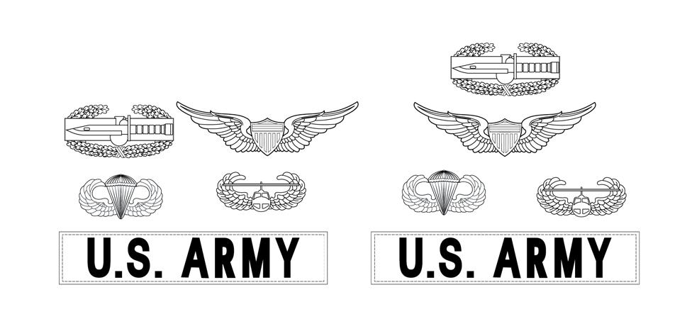 Figure 20 63. Wearing 3 subdued combat and special skill badges (d) When four badges are worn, they are centered 1/8 inch above the U.S.
