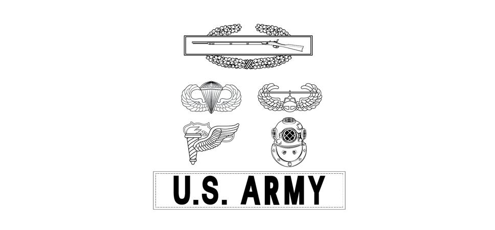Figure 20 65. Wearing 5 subdued combat and special skill badges e. Special skill tabs. (1) Ranger tab. (a) Full size, embroidered, full-color and subdued.