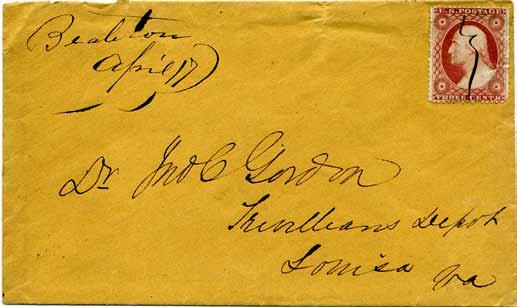 Confederate Postal History Figure 1: A three-cent dull red (U.S.