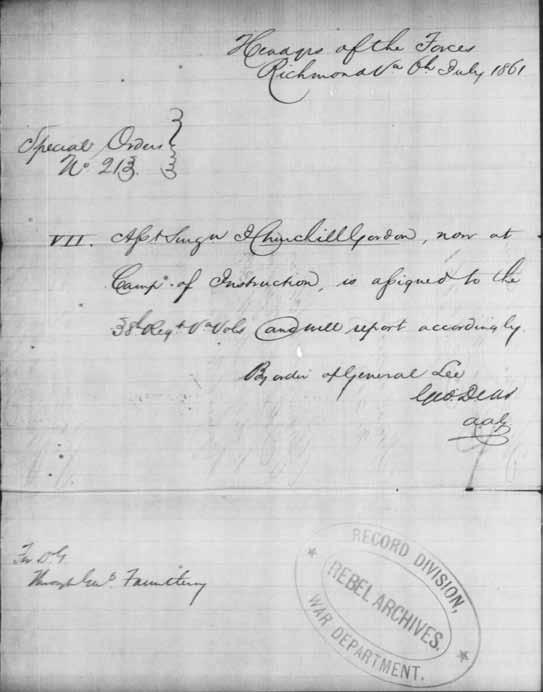 Figure 9: Requisition for forage received at Winchester on July 12, 1861, and signed twice by