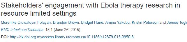 Lessons on Engagement from Ebola Coordinated efforts should take place to