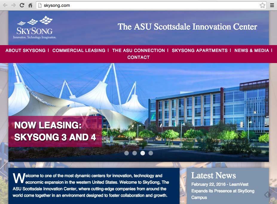 Outward Entrepreneurial Focus SkySong, The ASU Scottsdale Innovation Center, where cutting- edge