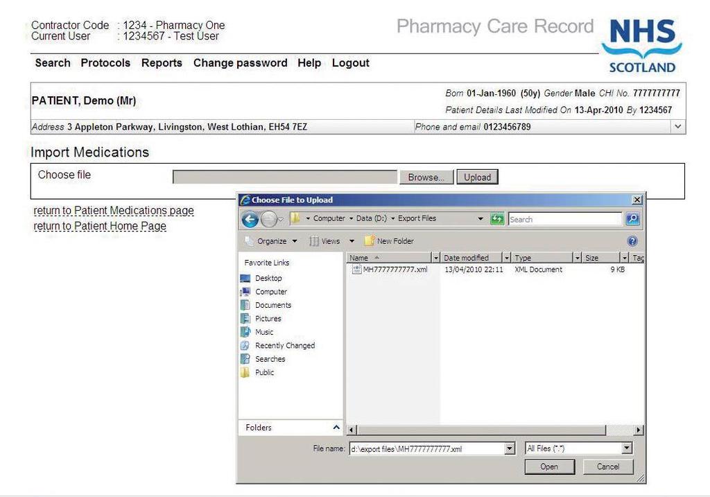PMR interface to PCR When you created the export file on your PMR, your PMR will have also saved a copy of the export file s location and filename to the clipboard on your computer.