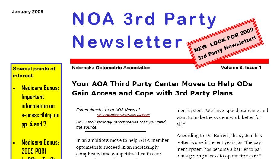 NOA PQRI Traffic Sheet: pages 5 and 6 of the January 2009 3 rd Party Newsletter (separate