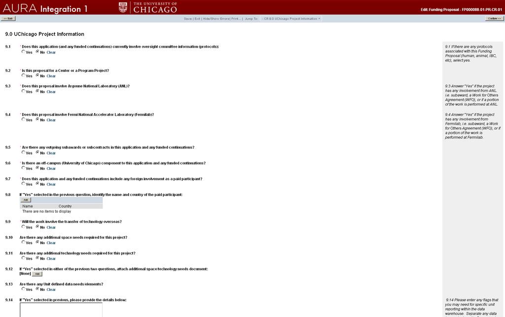 9.0 UChicago Project Information This view will show for ALL requests o If you do not have any changes here, Continue without making any changes 9.1 9.
