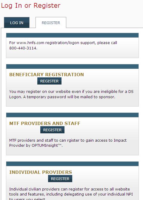 Registration Choose the MTF Providers and Staff registration box.