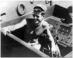 Holding the wheel, Lt. Kennedy tried to swerve out of the way, but to no avail. The much larger Japanese warship rammed the PT-109, splitting it in half and killing two of Lt. Kennedy s men.