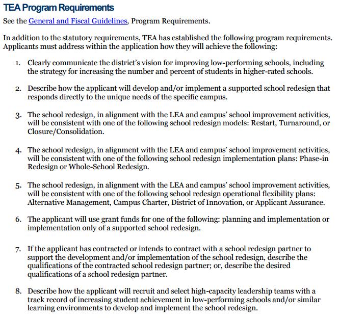 Program Requirements The program guidelines outline the eight requirements specific