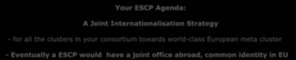 : European Cluster Collaboration Platform) Your ESCP Agenda: A Joint Internationalisation Strategy - for all the clusters