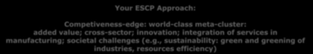 identity in EU Your ESCP Approach: Competiveness-edge: world-class meta-cluster: added value; cross-sector; innovation;