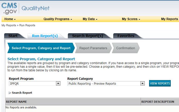 Run the Preview Report (cont.) Select: 3. [IPFQR] from the Report Program dropdown 4.