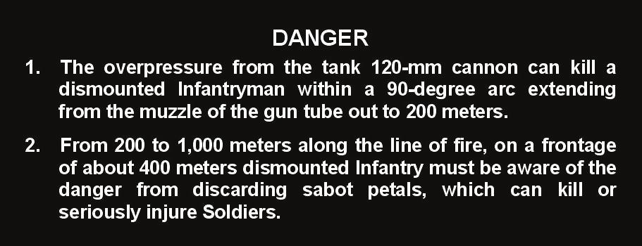 Combined Arms Collective Training Facility Figure 5-18. Danger areas around a tank when firing the 120-mm main gun. ADDITIONAL CONSIDERATIONS 5-15.