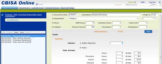 CBISA Online Occurrence screen.