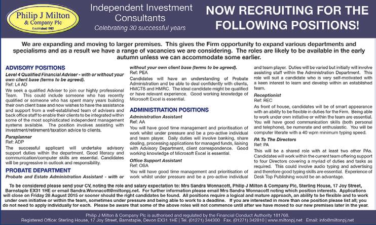 recruitment advert Profile 395 This half page ad gives you the flexibility to promote multiple jobs or share