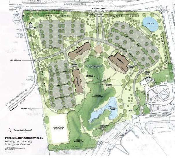 Wilmington University Developing 41 acres on U.S. 202 at Beaver Valley Road Project includes three phases totaling 206,628 sq. ft. of buildings. Phase 1: 78,800 sq. ft. currently under construction University is growing quickly.