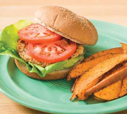 nutrition Salmon burgers and sweet potato oven fries Makes 4 servings.