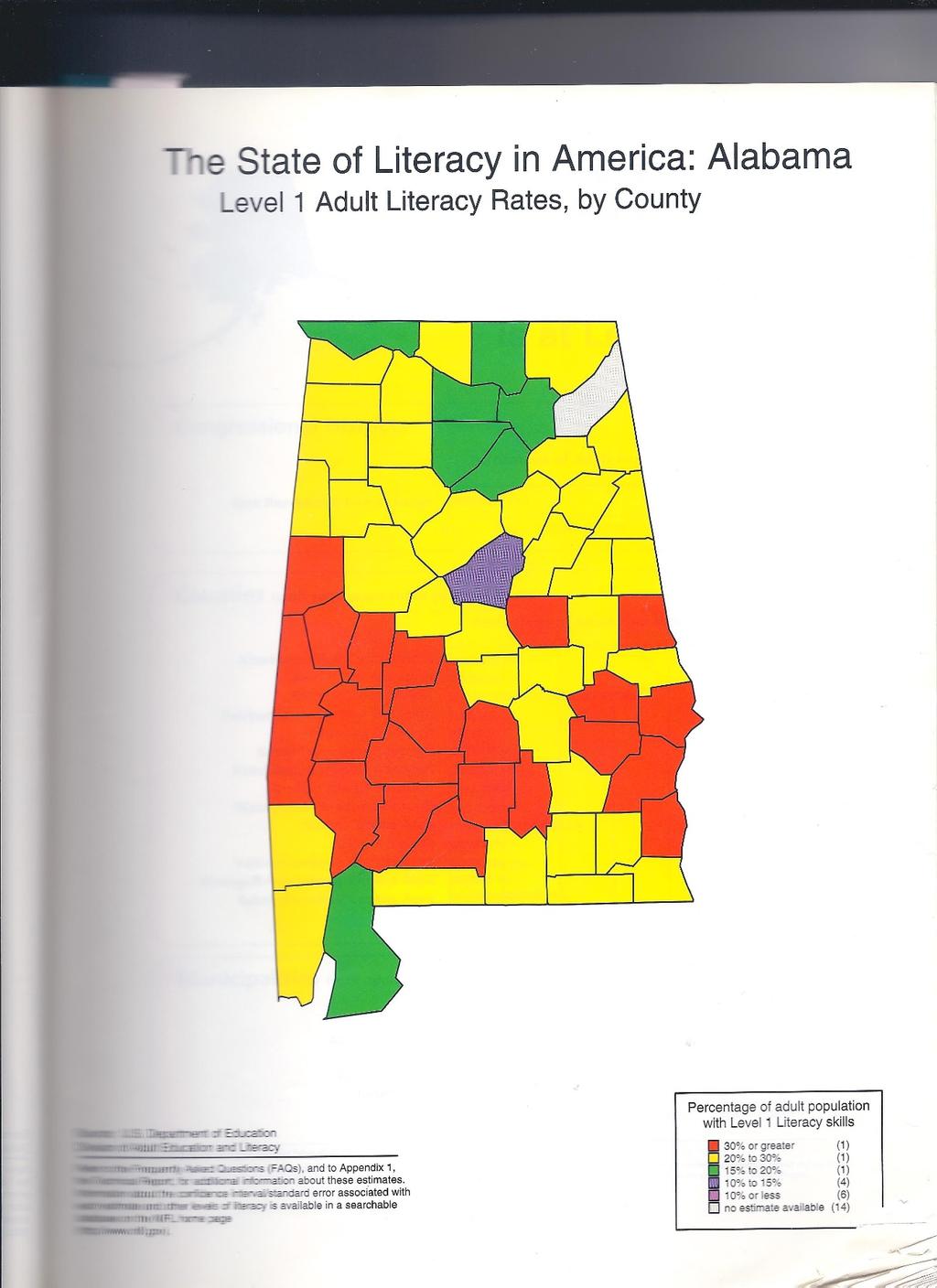 Low literacy rates by county-alabama % Adults with Level 1 Literacy Skills reads at or below the 5 th