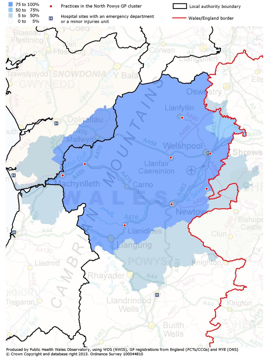 6.2 North Powys Geographical reach map Figure 11: Percentage of population registered with