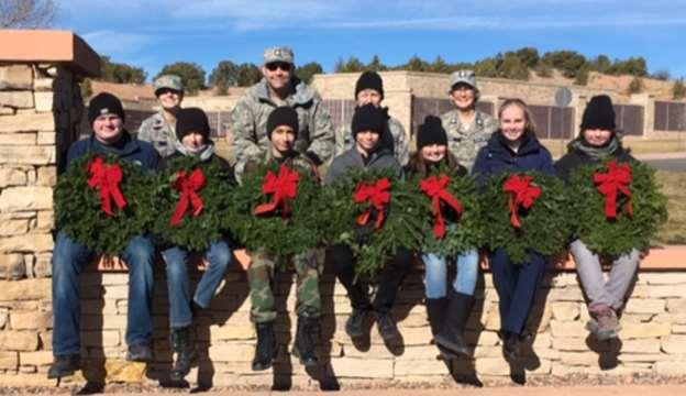 Top: Cadets and senior members from Albuquerque Heights Spirit Composite Squadron who participated in the wreathlaying ceremony.