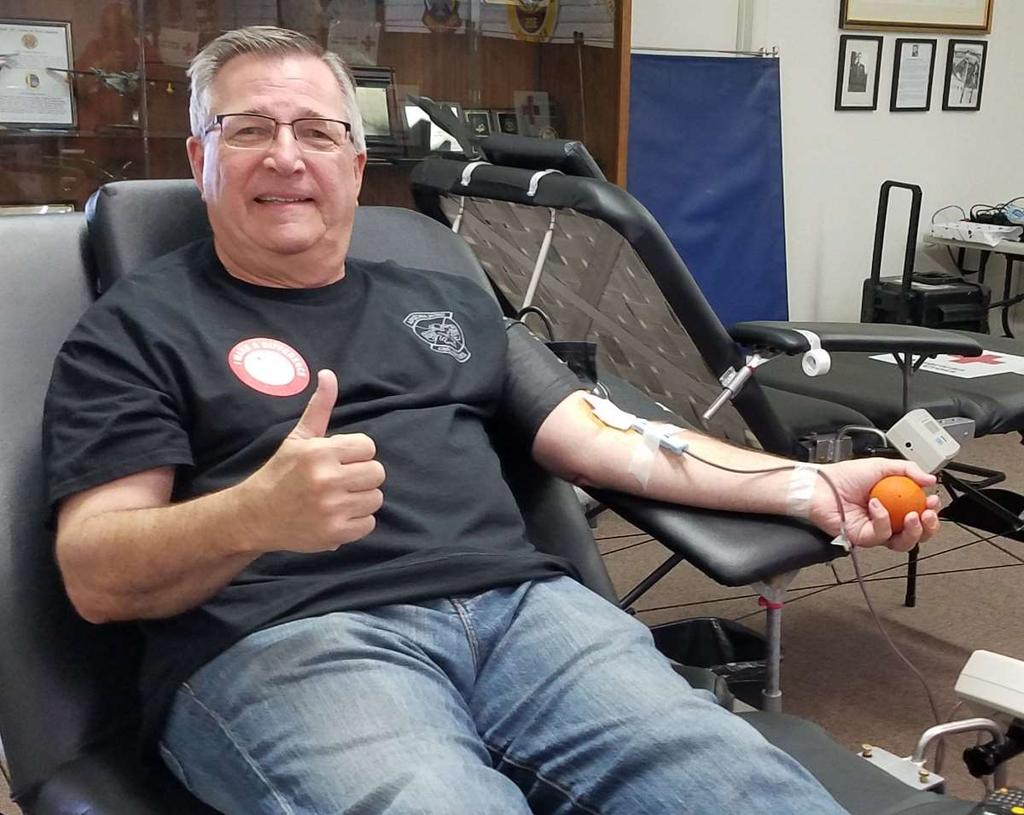 Top: CAP Maj. Ruben Kafenbaum of Deer Valley Composite Squadron 302 was one of 29 donors participating in a blood drive on Dec. 2, 2017, at Falcon Composite Squadron 305.