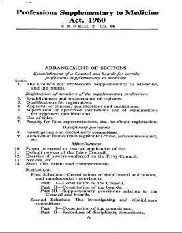History Professions Supplementary to Medicine Act 1960 Developed to ensure proper qualifications to