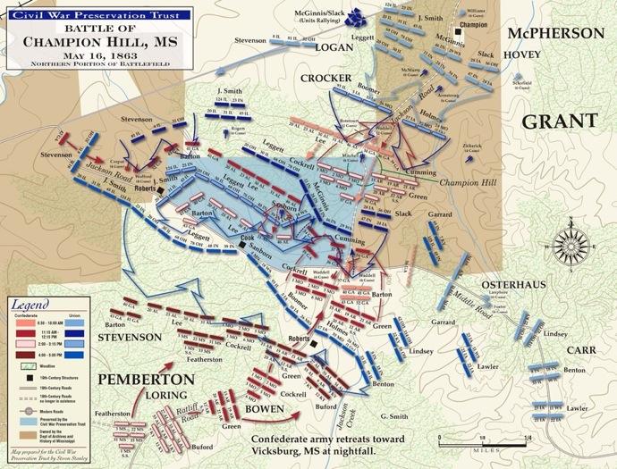 Battle of Champion Hill May 16, 1863: McPherson s XVII Corps and McClernand s XIII Corps converge on Pemberton s 3 divisions