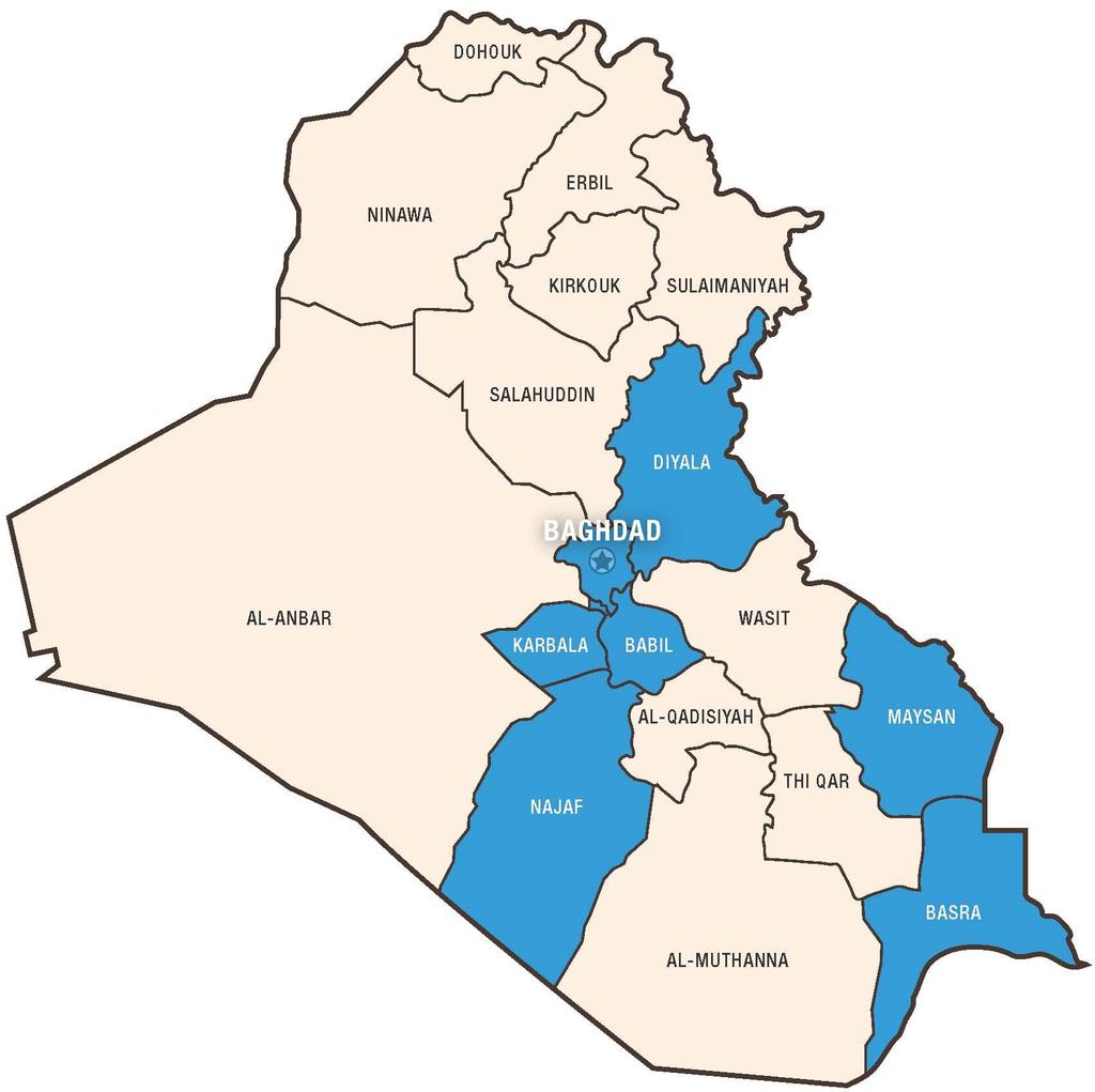 Figure 1: CBEP targeted provinces in central and southern Iraq.