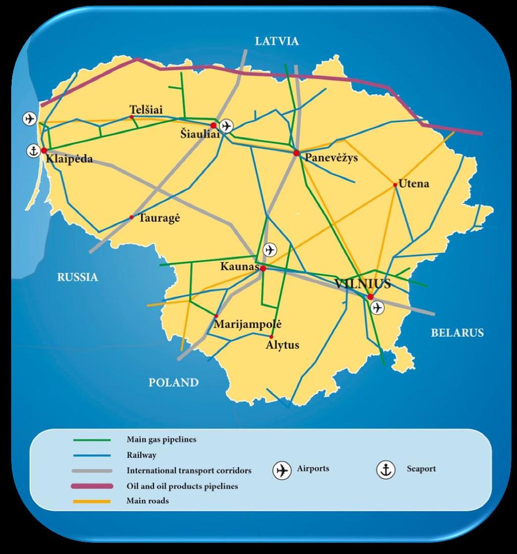 The European Union has recognized Lithuania as the prime transport centre in the region linking the EU with the East Crossroads of international transport routes two EU-priority transport corridors