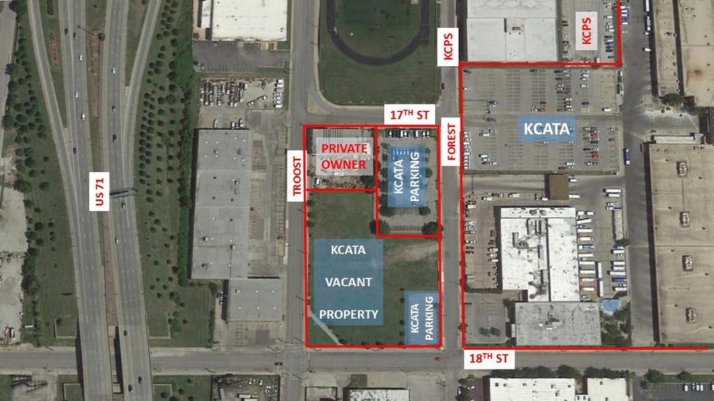 Figure 2: KCATA Proposed Development Site at 18 th & Troost Avenue. Corner and physical relationship to the KCATA Central Service Complex. B. Existing Conditions.