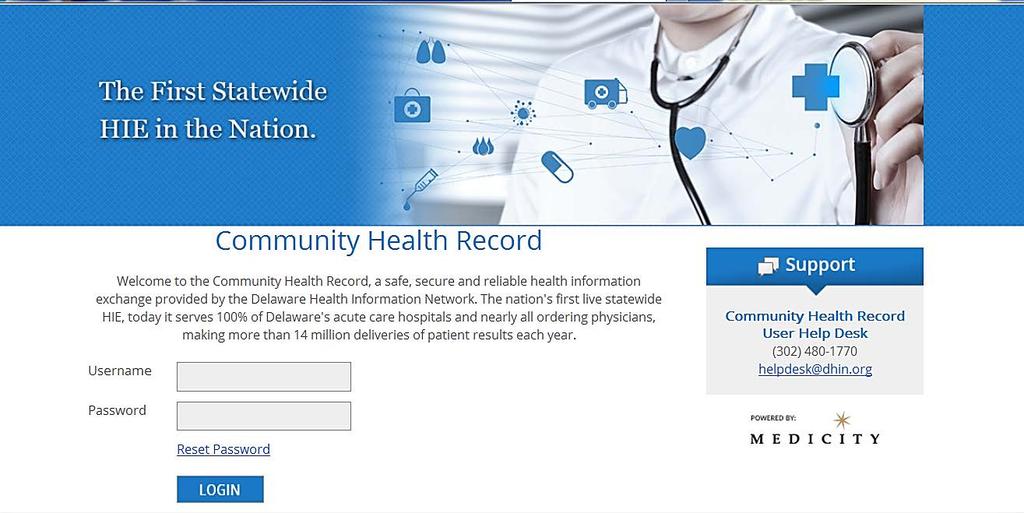 DHIN Community Health Record (CHR) Login Page Website: five.dhin.