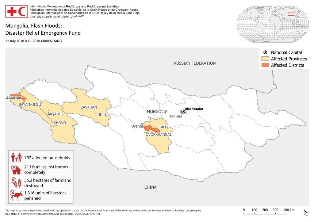 P a g e 2 Map of affected districts and provinces, Mongolia and general overview of assessment findings.