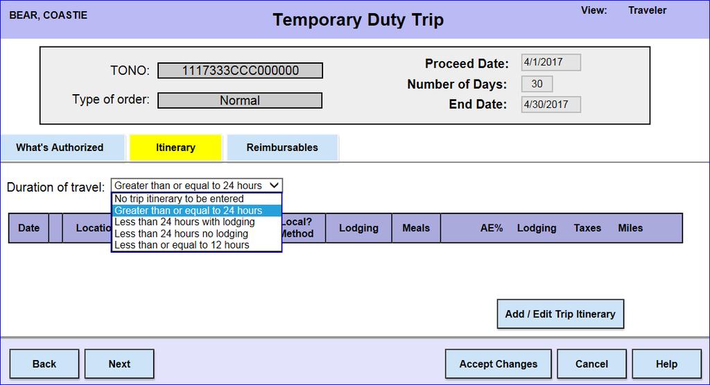 In this example the member was authorized to travel via Privately Owned Conveyance (POC) as more Advantageous to
