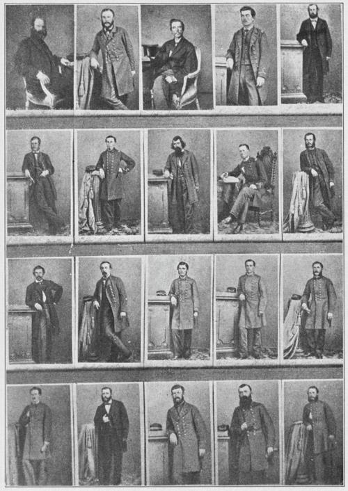 Photographs taken in London in 1862 before boarding the CSS Alabama, Key: Left to right Top Row: Lt. Kell, Surg. Llewellyn, Capt. Semmes, Lt Wilson, MMate Evans*. 2nd Row: MMate Bullock, Lt. A. Sinclair, Eng.