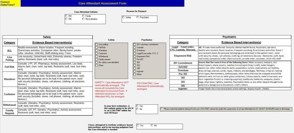 Assessing Patient Eligibility for Care Attendant (Draft) erecord will provide an assessment form to screen patient eligibility for Care Attendants.