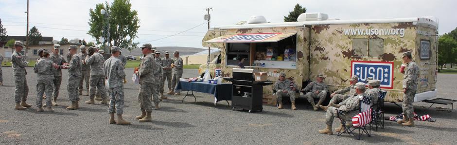 Whether it s a Coast Guard vessel heading out to sea, a fighter squadron preparing to deploy, or troops training in the field, the USO Mobile Canteen is there where and when the military needs us