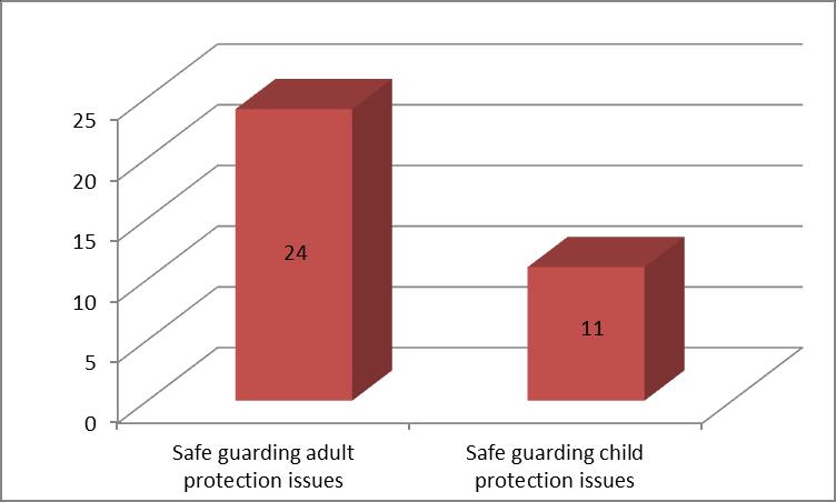 The number of safeguarding concerns shows that more adult incidents were reported than were incidents involving children, which reflects trust activity and case-mix.